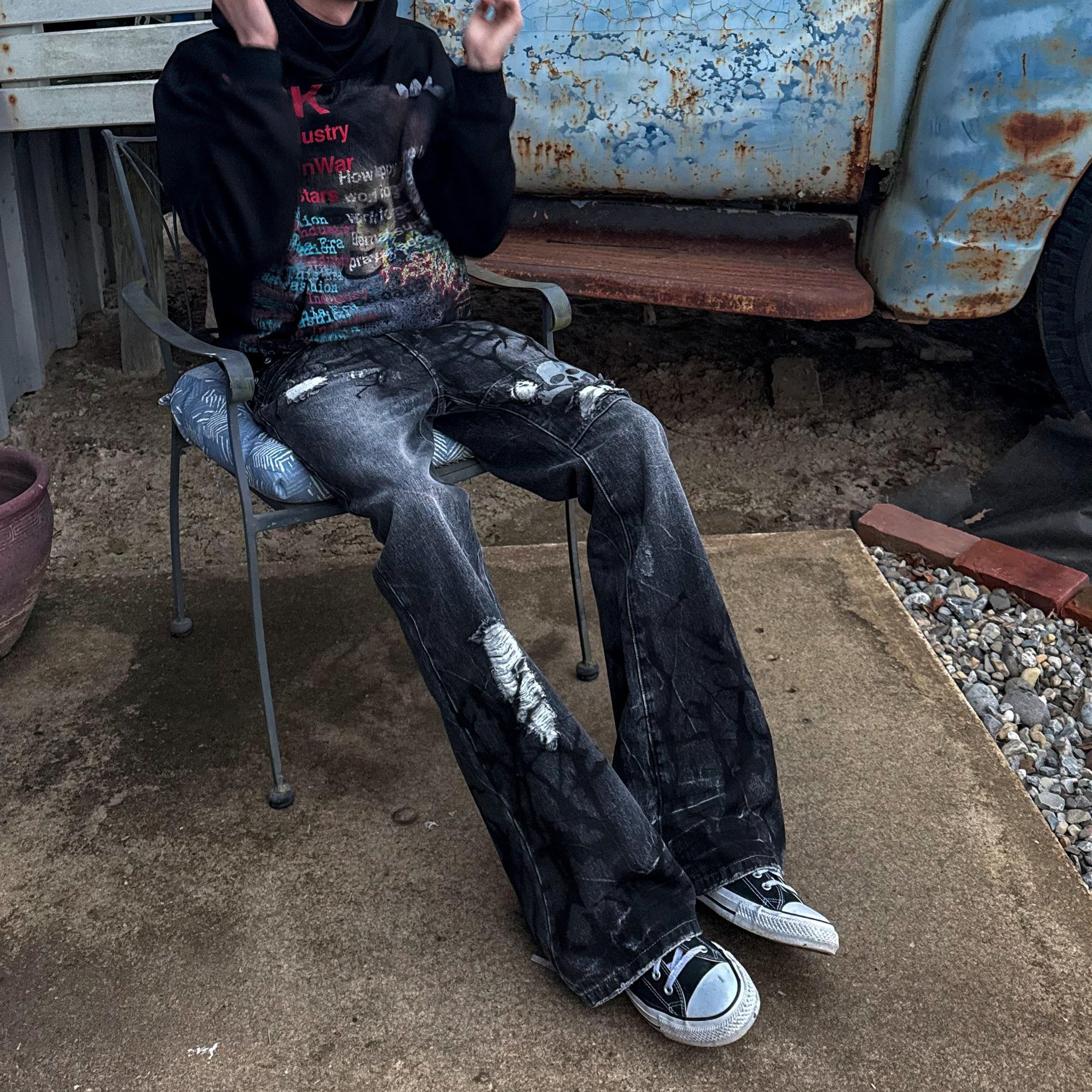 "Crossbones" Flared Denim